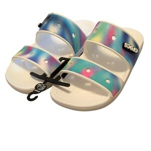 Crocs Classic Spray Tie Dye Die Sandal, White Multi, Men's 9/Women's 11, Comfy